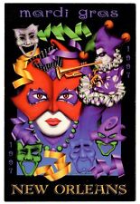 Mardi Gras New Orleans Frankie Flores Vintage 1997 Postcard Jester & Masks 4x6 picture