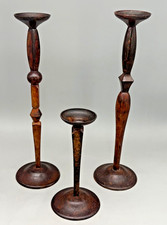 Vtg Bombay Set 3 Candle Weighted Tall Candlestick Holders Brown Metal MCM 17