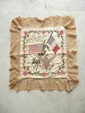 Antique WWI Silk Embroidered Pillow Cover Souvenir De France 23