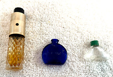 3 VTG German & English Glass Perfume Bottles Cobalt Blue & Locking Atomizer picture