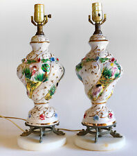 Vintage Pair of Capodimonte Table Lamps Figural Art 3 D Flowers Gold Gilt* picture