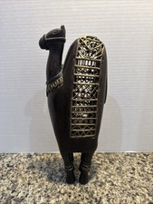 Vintage Handcrafted Wood Camel With Embossed Metal Body Plate 12” Tall picture