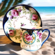 Royal Kinran Nippon Demitasse Cup & Saucer Japan Hand Painted Porcelain Vintage picture