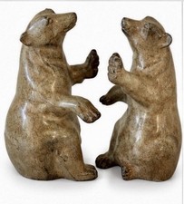 Vintage Made in India Pottery Dancing Playing Bears Bookends picture