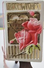 Antique Birthday Greetings Card Die Cut Out Victorian Embossed Tassel Glitter picture