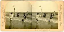 Stereo, USA, Coney Island, N.Y, in the surf Vintage stereo card - albu print picture