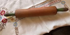 Antique Victorian Maple Rolling Pin Original Green Painted Handles c1875-1890 picture