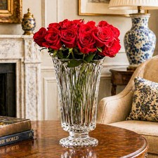 Stunning Ornate Heavy Vintage Block Crystal Flower Vase Home Decor picture