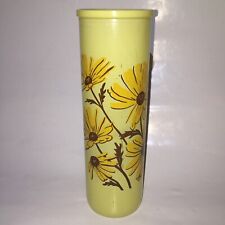 Vintage 1970's Hand Painted Yellow Daisies Tall Pillar Alter Candle Holder Vase picture