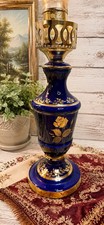 Vintage Cobalt Blue Glass Table Lamp Gold Floral Hollywood Regency Accent Lamp picture