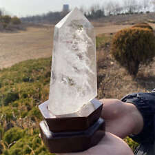 2.64lb Natural Clear Quartz Obelisk Energy Cystal Point Wand Tower Reiki +Stand  picture