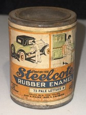 1930s Steelcote rubber enamel NOS full tin paper label car auto graphic RARE picture