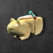 Zuni Fetish Carving Mountain Lion with Prayer Bundle by Alex Tsethlikai picture