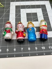 Vtg Silvestri Set Of 4 Glass Christmas Ornament Santa Snowman Angel Nutcracker picture