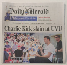 Charlie Kirk Shot Dead Assassinated The Provo Utah Daily Herald Newspaper 9/11 picture