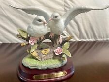 Wellington Porcelain Statue Featuring Two White Doves with Rose Flower Accents picture