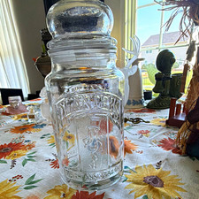 Planters Nuts Mr. Peanut 75th Anniversary Clear Glass Embossed Display Jar picture