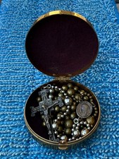 Antique WW2 Military Pull Chain Rosary with Vintage Case picture