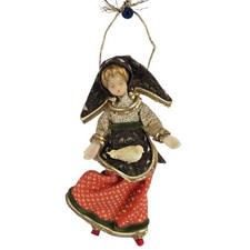 MCM VTG 50s Koestel Wax Christmas Ornament Folklore Girl Child w Dove Germany 6