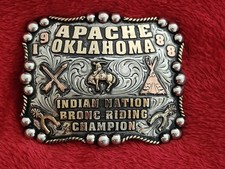 Bronc Riding INDIAN Rodeo Champion Trophy Buckle☆Apache Oklahoma☆1988☆Rare☆612 picture