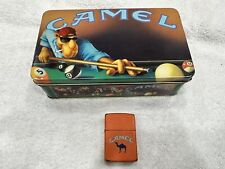 Vintage 1991 Camel Orange Matte Zippo Lighter & Camel Joe Pool Player Tin EMPTY picture
