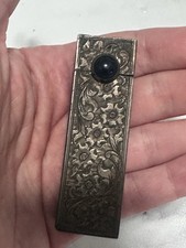 VTG ANTIQUE HEAVY STERLING SILVER FLOWER ETCHED 800 LIPSTICK HOLDER MIRROR ONYX picture