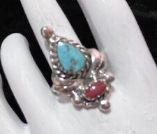 Navajo Sterling Turquoise And Coral Ring #908 picture