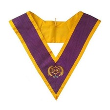 Memphis‑Misraim 96th Degree Silk Moiré Masonic Collar – Purple / Gold – New picture