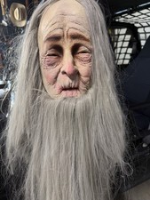 VTG Old Man MaskWizard Dwarf Long Gray Hair Beard Paper Magic Halloween Mask 99 picture
