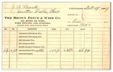 1907 - The Brown Fence & Wire Co. - Cleveland, Ohio - Store Receipt *Rare Paper* picture