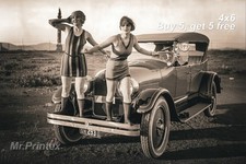 1920s Flapper Woman π Vintage Car - 4x6 Photo - Historic Fashion Photo picture