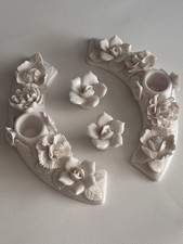 Vintage Japan Ardalt Verithin China Rose Basket Taper White Candle Holder Set picture