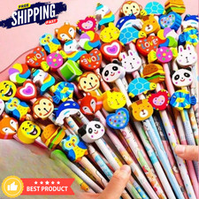 10pcs Cartoon Pencils With Erasers Children's School Supplies Classroom Rewards picture
