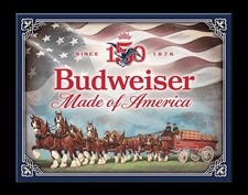 Budweiser Anheuser Busch Clydesdales Team 150th Anniversary Tin Metal Beer Sign picture