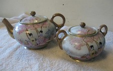 Antq Tame & Nakamura Nippon Gold Moriage Geisha Teapot/Sugar Bowl TN Green Mark picture