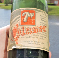 XXX RARE 1935 GREEN BLOB TOP “ 7- UP “ PAPER LABEL BOTTLE picture