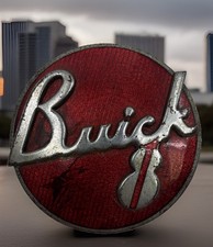 1936 grille ornament Buick Vintage Red Round Emblem Badge with Mounting Posts picture