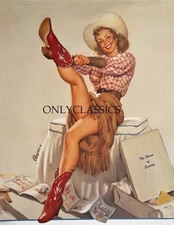 1950's Gil Elvgren Fine B&B Rare Pinup Poster Print Rarin' to Go Cowgirl Cowboy picture