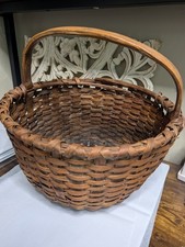 Large Basket Primitive Gathering Solid Handle 15 X 16 Inch Antique C1800s picture