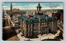 Detroit MI- Michigan, Aerial Looking West From City Hall, Vintage c1910 Postcard picture
