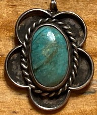 Navajo Pendant Sterling Vintage Set Turquoise Stone 4.6g 1.21