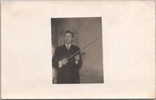 Vintage 1910s Real Photo RPPC Postcard Man with VIOLIN / House Interior View picture