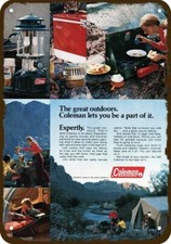 1971 COLEMAN Camping Mom Cooks Breakfast Vntg-Look DECORATIVE REPLICA METAL SIGN picture