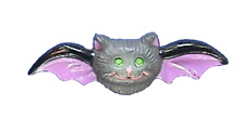 Russ PIN Halloween Vintage BAT Gray & Purple 1980s Holiday Brooch w STICKER NEW picture