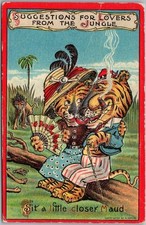 Vintage 1910s Romance Greetings / Embossed Postcard Anthropomorphic TIGERS picture