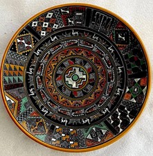Peruvian Terra Cotta Folk Art Pottery Plate Artist Signed Novica Peru picture
