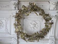 OMG RARE Old Vintage Round DRESDEN HOLIDAY WREATH Brass Metal LARGE FULL picture