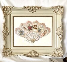 Victorian Birthday Paper Fan Greeting Card Framed Non Glare Glass  20” x 17” picture