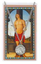 Saint Sebastian Pewter Medal Pendent 24 Inch Silvertone Chain Prayer Card Set picture
