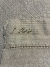 MINT Antique Heavy Huck Linen Towel 24x41 All-Over Pattern Signed Restored VTG picture